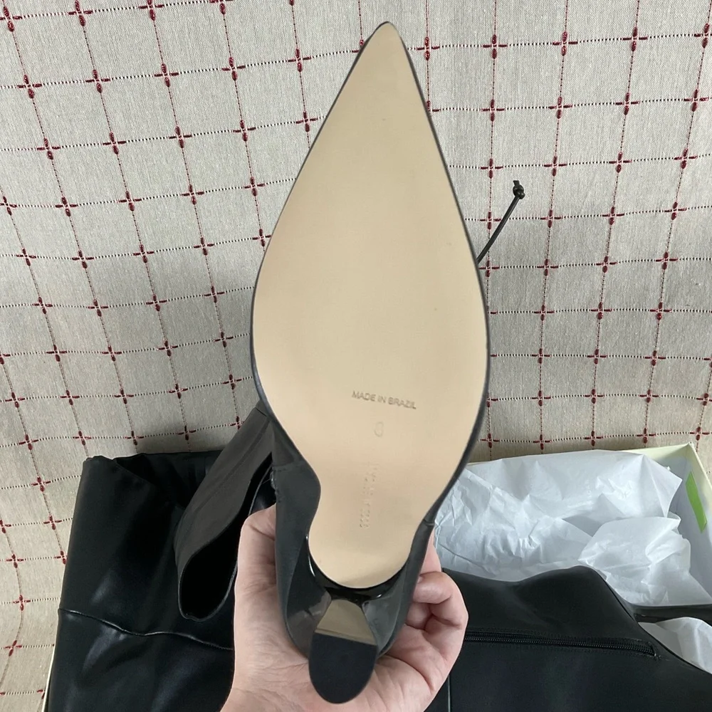 Good American “Carla” Over The Knee Black Boots Ultra High Spool Heel Sz 8 - Picture 5 of 9